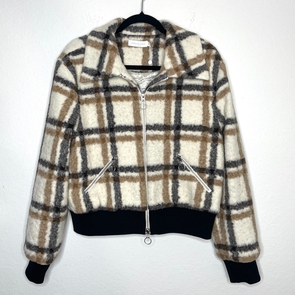 NWOT Jonathan Simkhai Standard Pia Plaid Jacket Wool Blend Sherpa - Picture 2 of 12